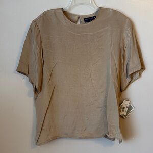 NWT Preston & York 100% Silk Short Sleeve Top Blouse Light Taupe Size 18W